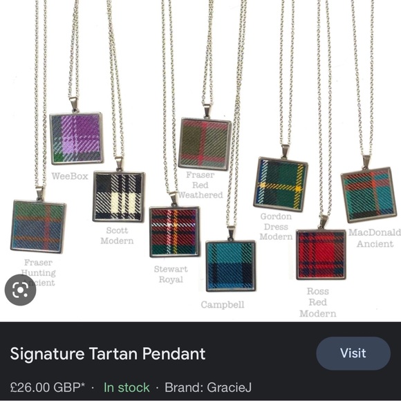 Tartan Necklace by Gracie J Scottish Artist Purple Plaid & Silver - Picture 10 of 11